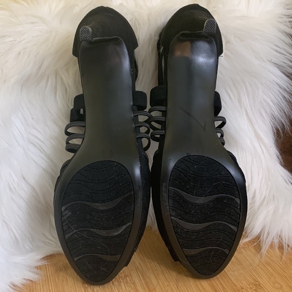 Laura Scott | Black Zipper Strappy Slip On Peep Toe Heels 10M NWOT - Picture 9 of 16